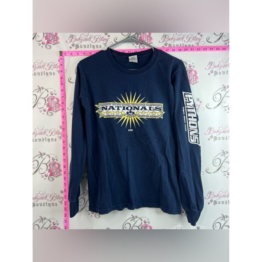 Gildan shirt Navy Long-Sleeve Nationals Graphic Tee Yellow White Accents